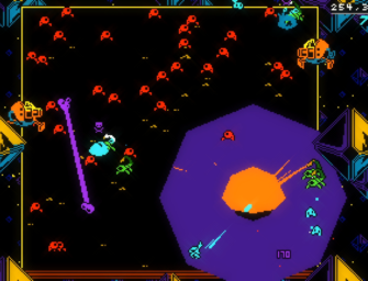 Rain bullets on waves of space baddies in Satryn